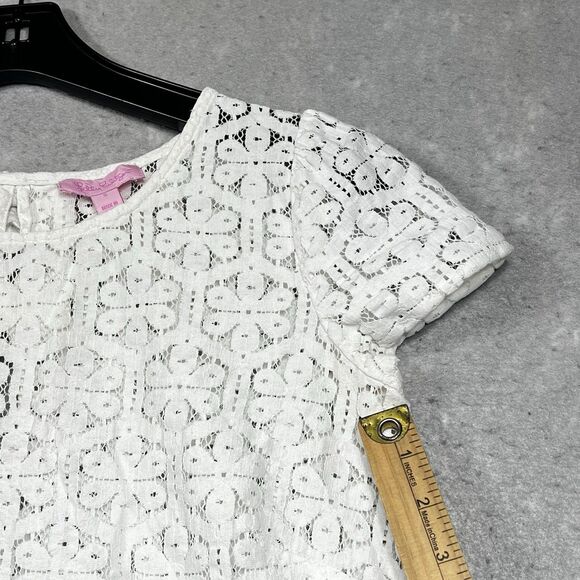 Lilly Pulitzer Darla Peplum Top Size Small White Eyelet Floral Lace Crochet Bow - Picture 13 of 14